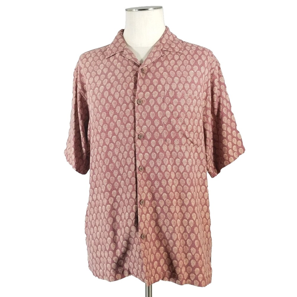 Tommy Bahama shirt men's‎ medium red silk short sleeve tropical Hawaiian